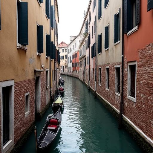 Un canale stretto e pittoresco a Venezia senza turisti